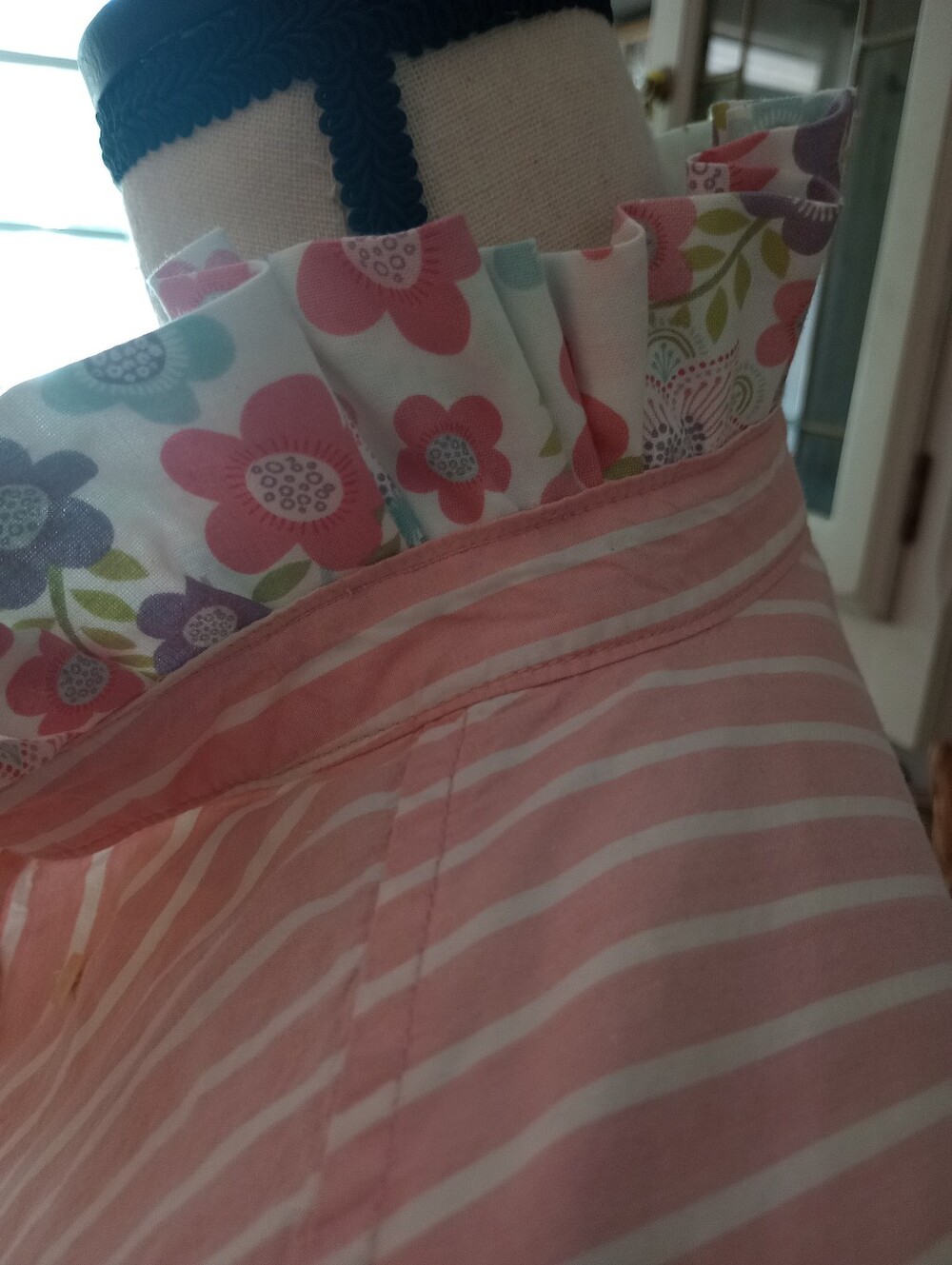 Old Navy Pink and White Striped Button-Up with Floral Ruffle Collar - Picture 3 of 11